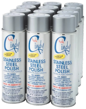 A group of 12 cans of Ask Cindy's stainless steel polish.