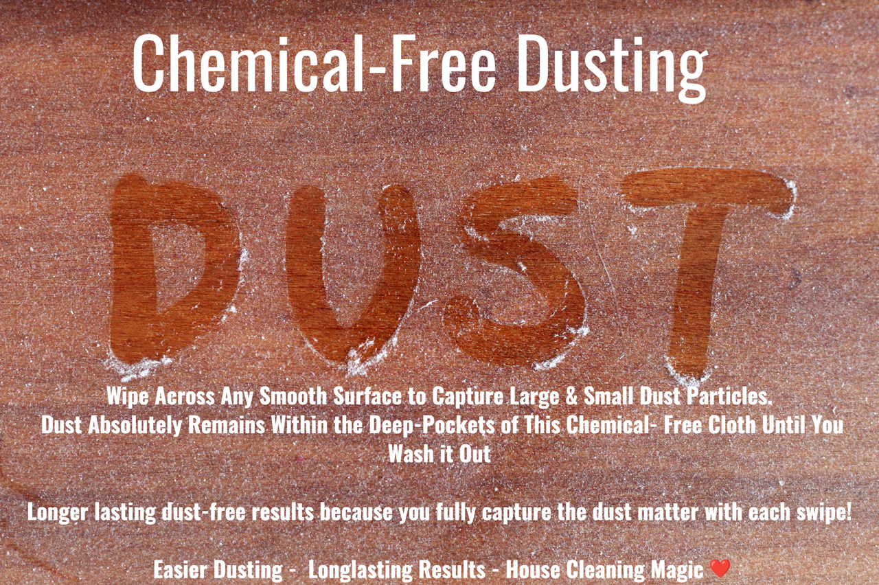 Chemical - Free dusting poster showing lots of dust on wood
