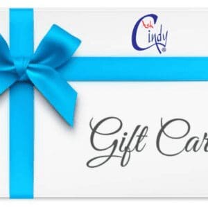 a gift card with a blue ribbon with white background