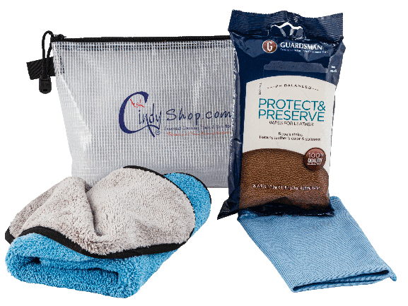 cleaning kit with towels and mesh pouch
