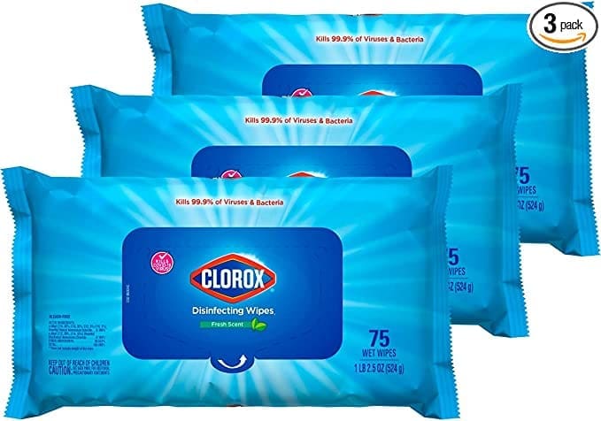 Three blue packs of Clorox